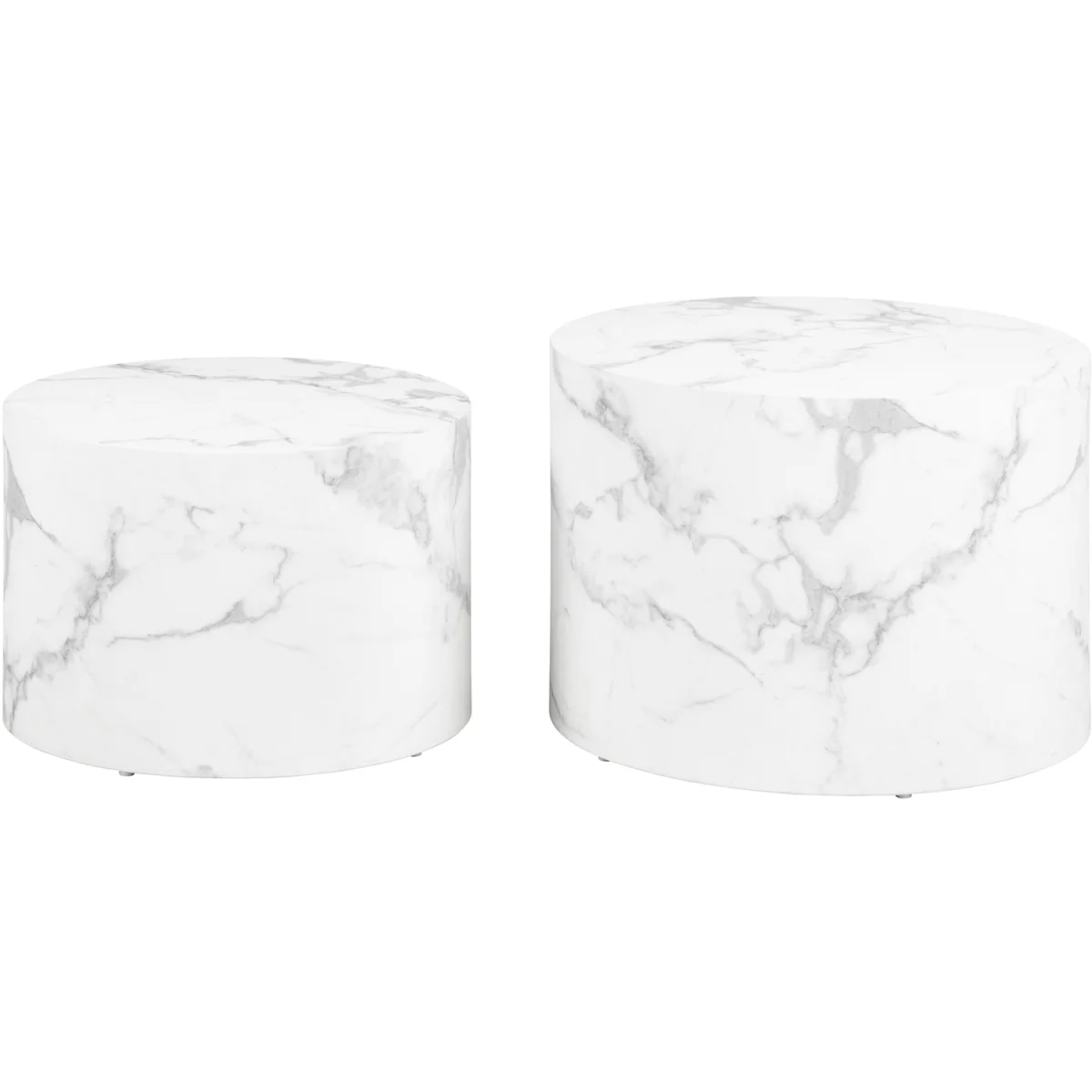 Dice Round Coffee Table Set of 2 in White Marble and Carrara Rough Paper - White – image 3