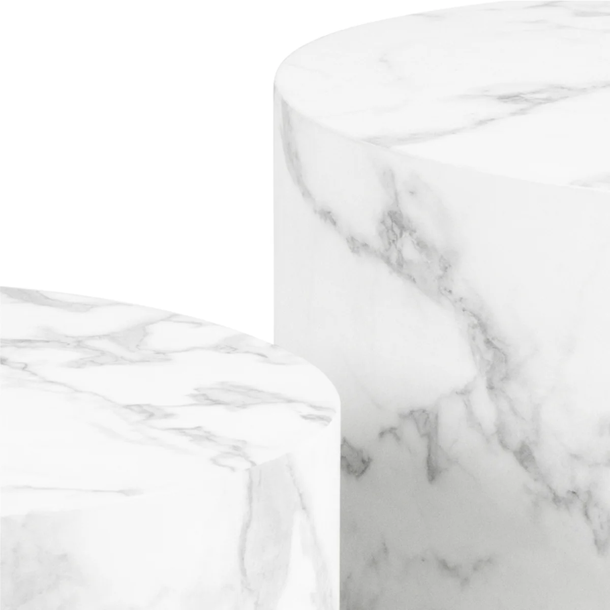 Dice Round Coffee Table Set of 2 in White Marble and Carrara Rough Paper - White – image 5