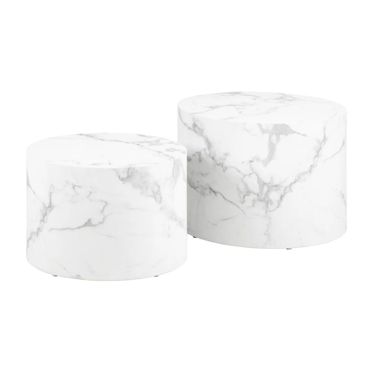 Dice Round Coffee Table Set of 2 in White Marble and Carrara Rough Paper - White – image 1