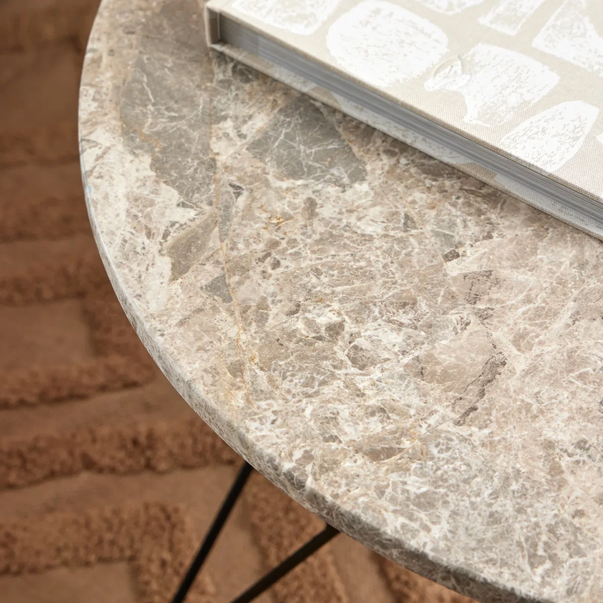 Prunus Round Coffee Table in Brown Marble and Matt Black Coated Steel Base 80x46.4cm - Brown Marble & Black – image 2