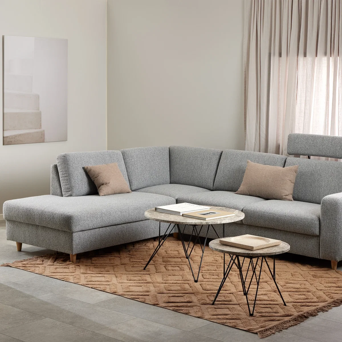 Prunus Round Coffee Table in Brown Marble and Matt Black Coated Steel Base 80x46.4cm - Brown Marble & Black – image 4