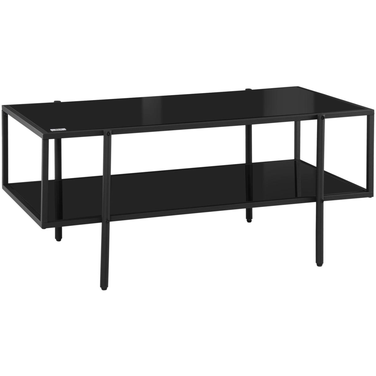 Coffee Table with Tempered Glass Top, 2-Tier Storage - Black – image 8