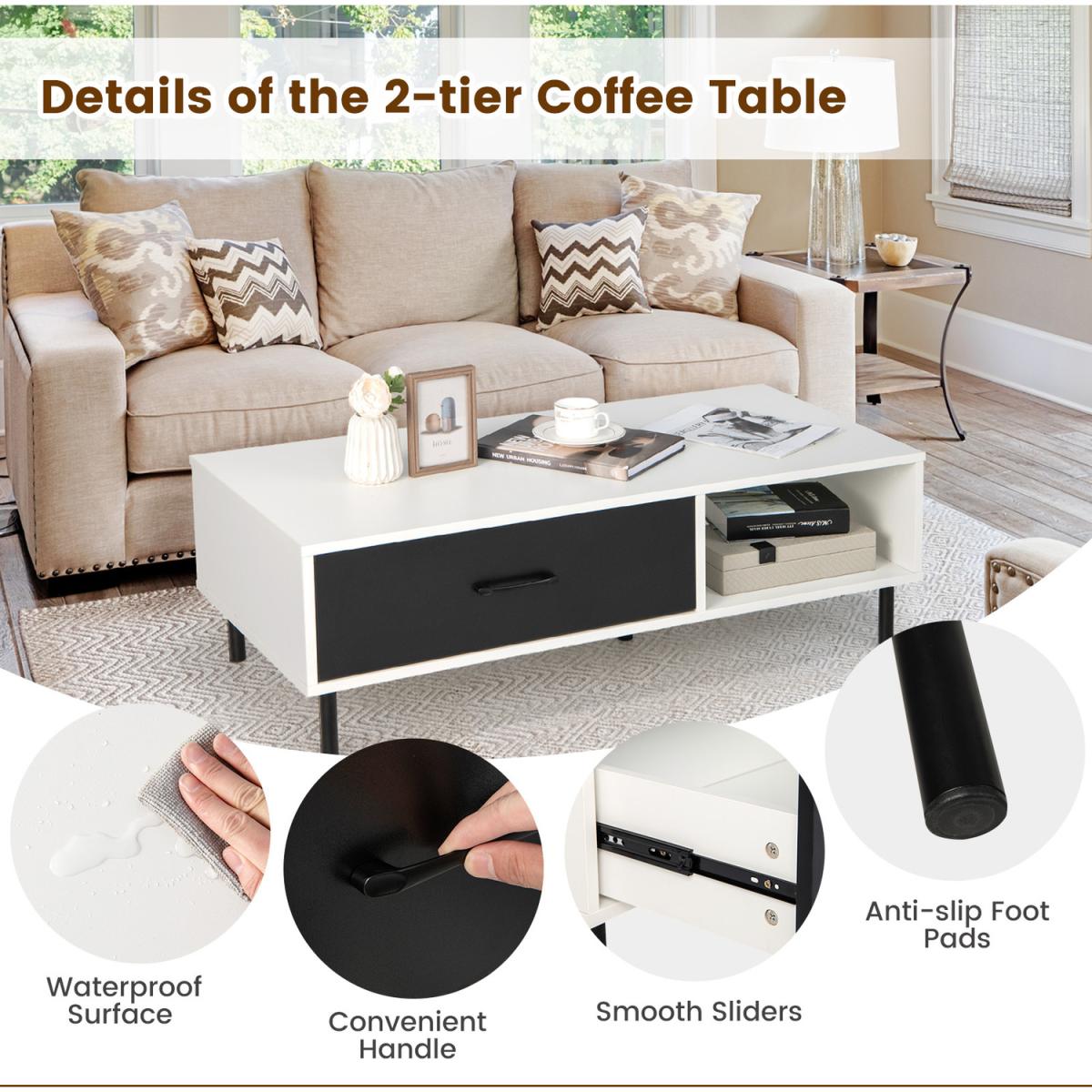 Modern Accent Center Coffee Table  - White – image 2