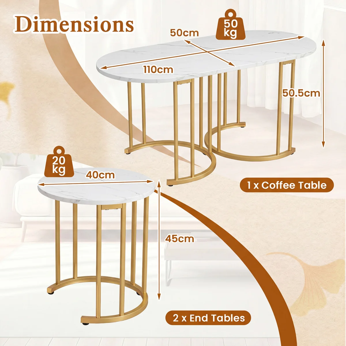 Nesting Coffee Table Set - Gold – image 3