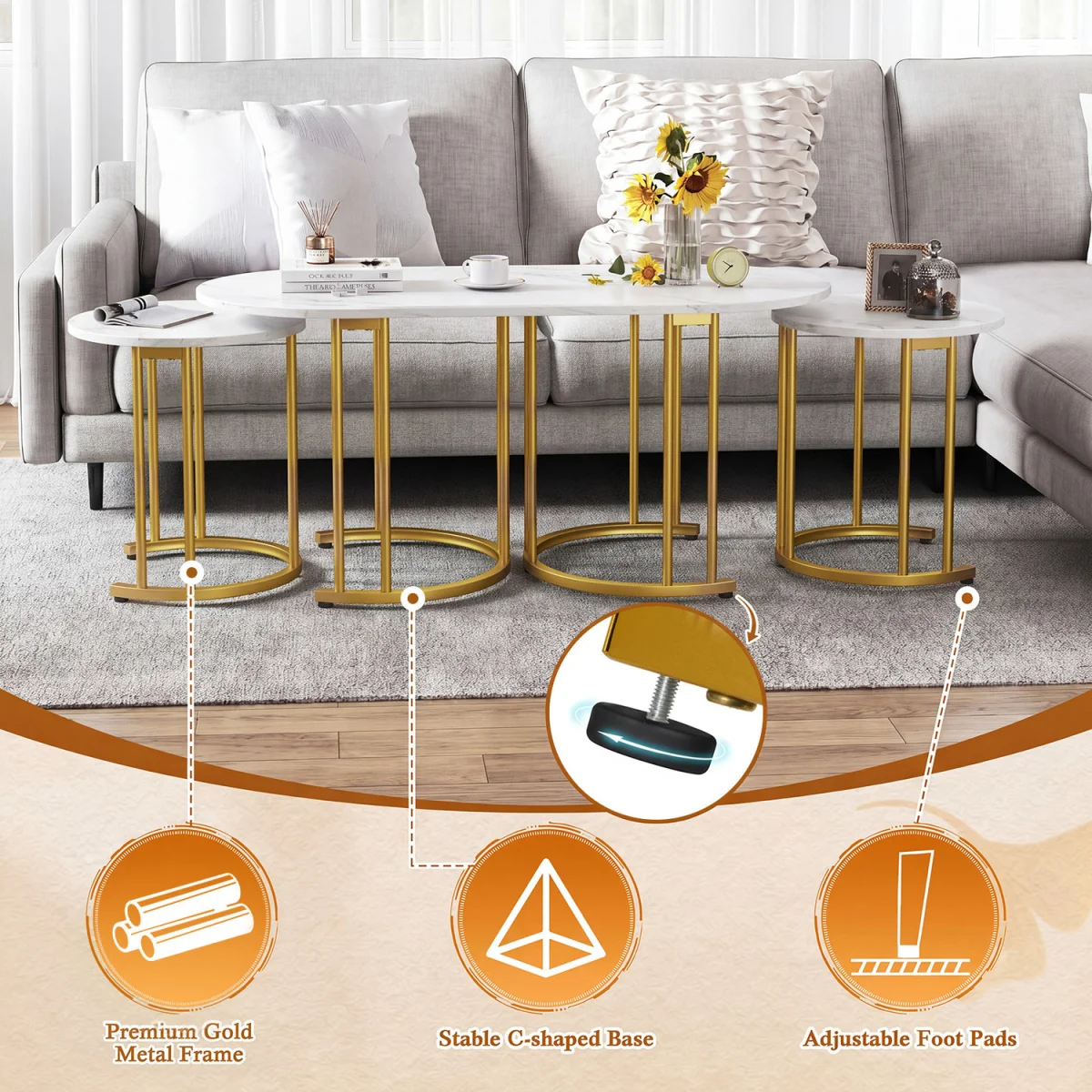 Nesting Coffee Table Set - Gold – image 6
