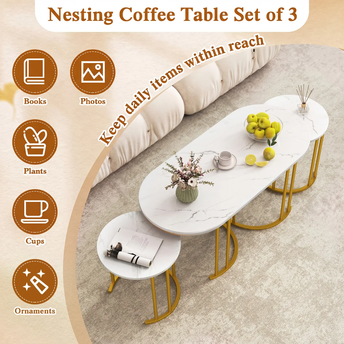 Nesting Coffee Table Set - Gold – image 8