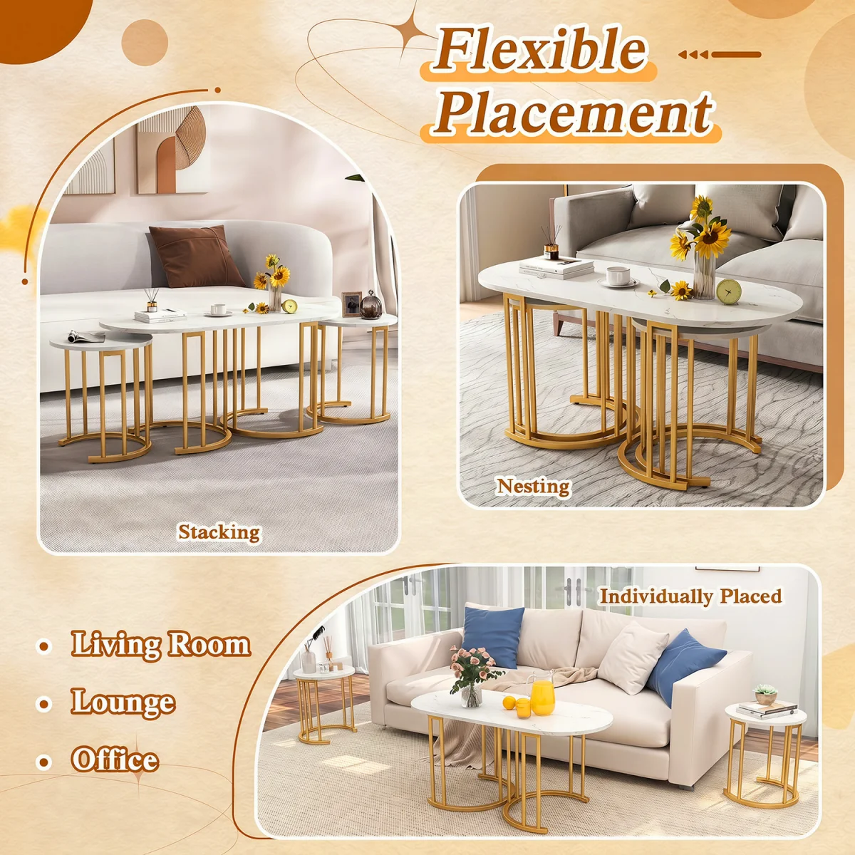 Nesting Coffee Table Set - Gold – image 9