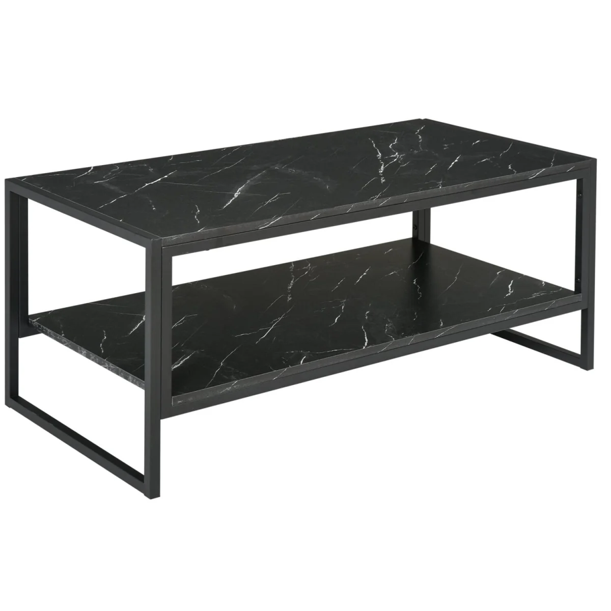 Minaba Black 2-Tier Marble Effect Coffee Table with Bottom Shelf – image 3