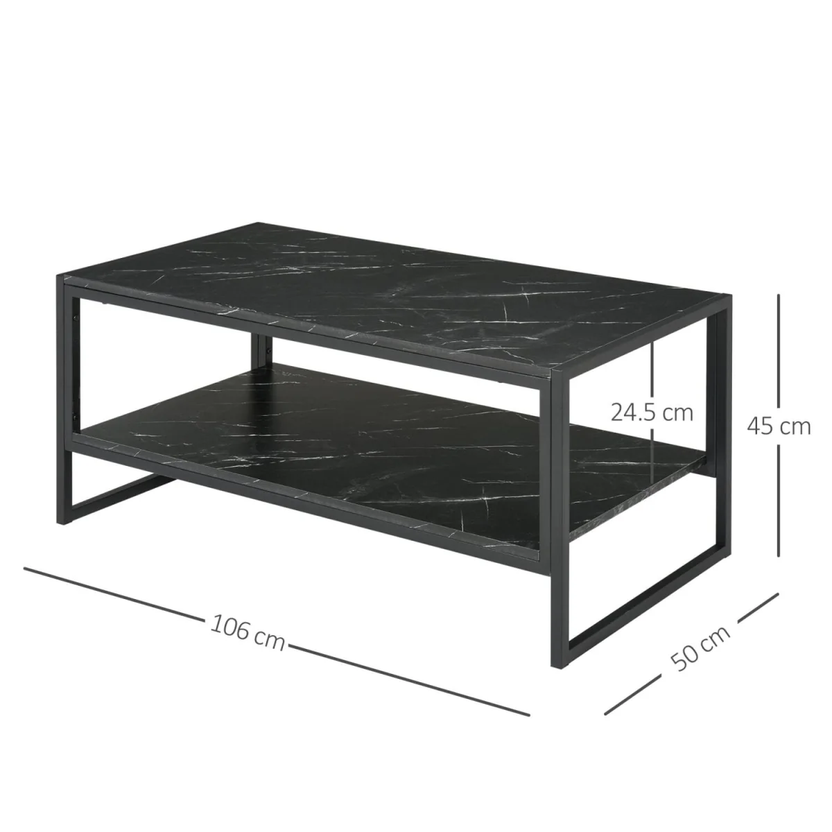 Minaba Black 2-Tier Marble Effect Coffee Table with Bottom Shelf – image 4