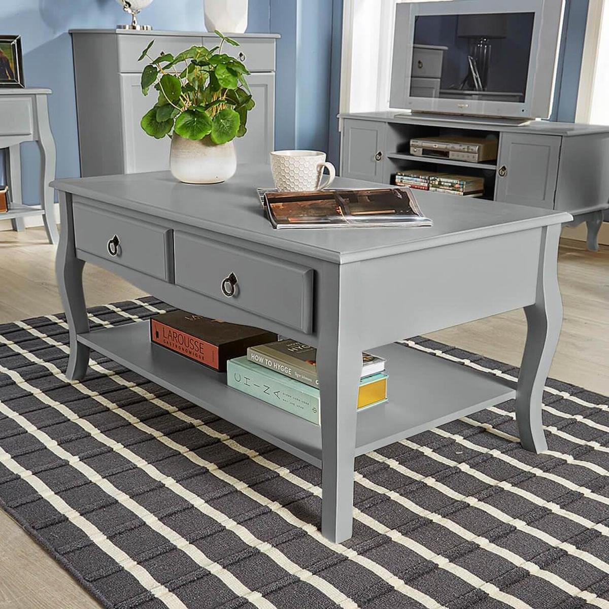 Paris 2 Drawer Coffee Table Storage Unit - Grey – image 2