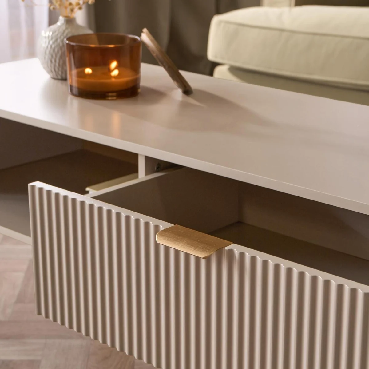 OHS Ribbed Coffee Table With Drawer - Natural – image 3