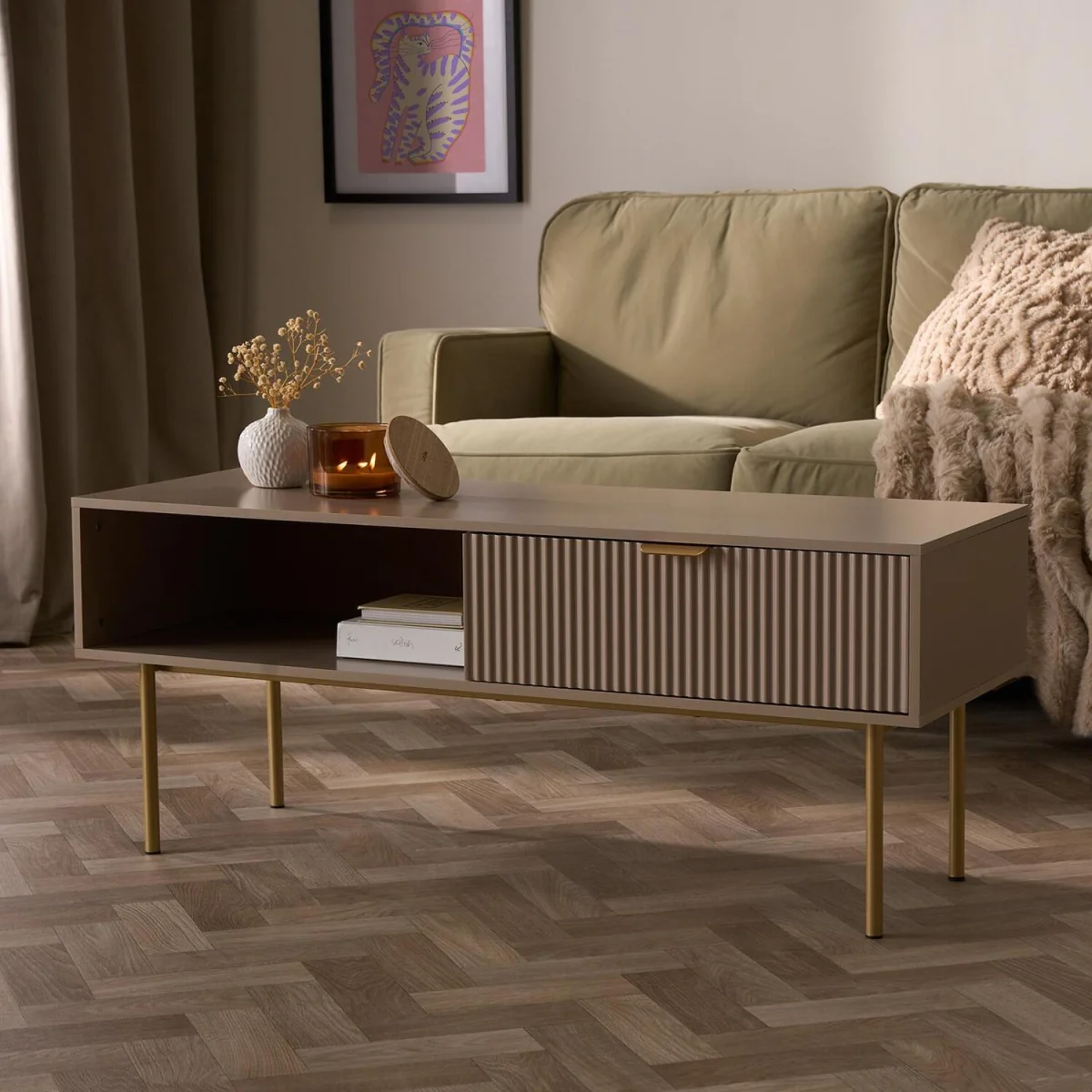 OHS Ribbed Coffee Table With Drawer - Natural – image 1