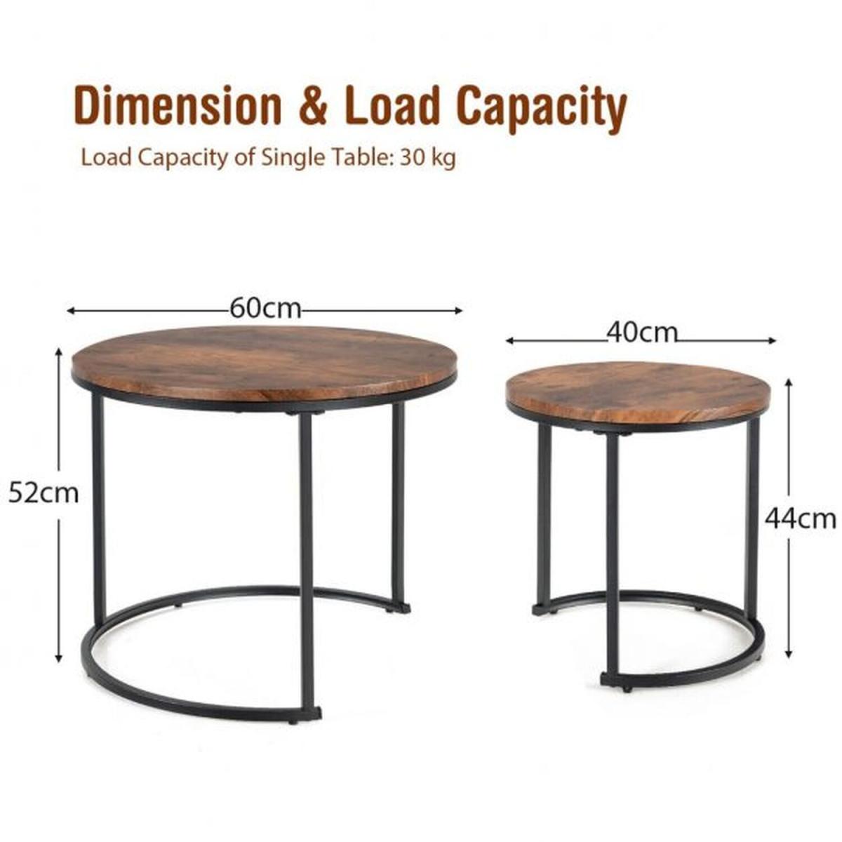 2 Set Modern Industrial Stackable Nesting Coffee Tables - brwon and black – image 3