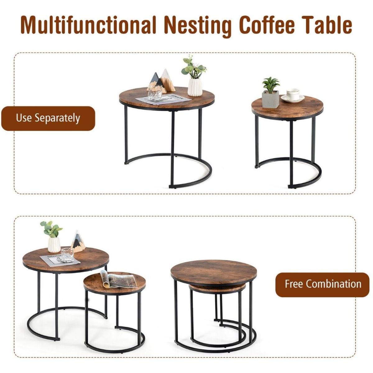 2 Set Modern Industrial Stackable Nesting Coffee Tables - brwon and black – image 5