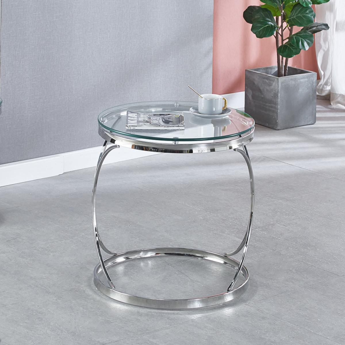 Round Clear Tempered Glass Coffee Table  - Silver – image 5