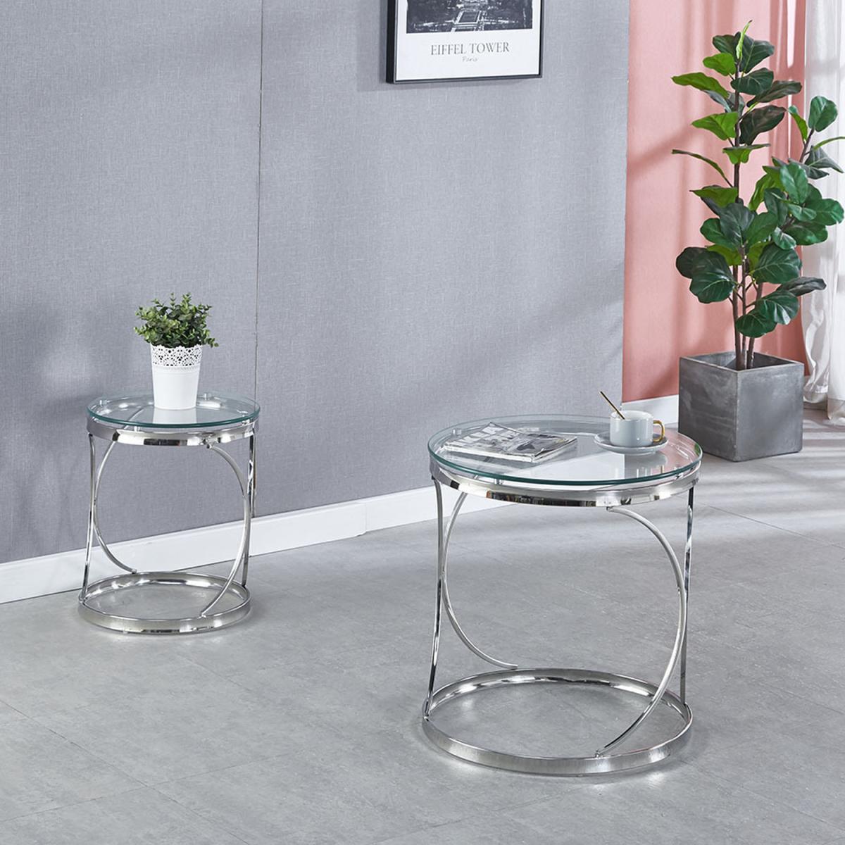 Round Clear Tempered Glass Coffee Table  - Silver – image 6