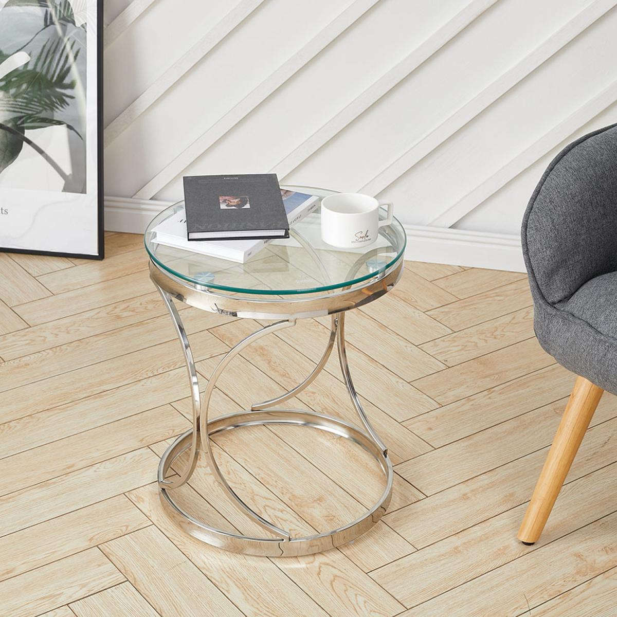 Round Clear Tempered Glass Coffee Table  - Silver – image 7