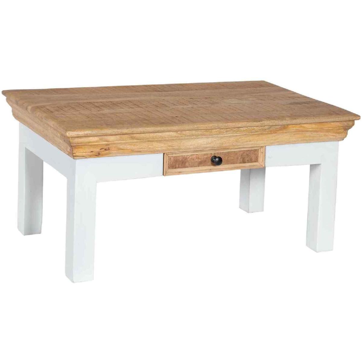 Solid Mango Wood White Coffee Table With Drawer - White – image 3