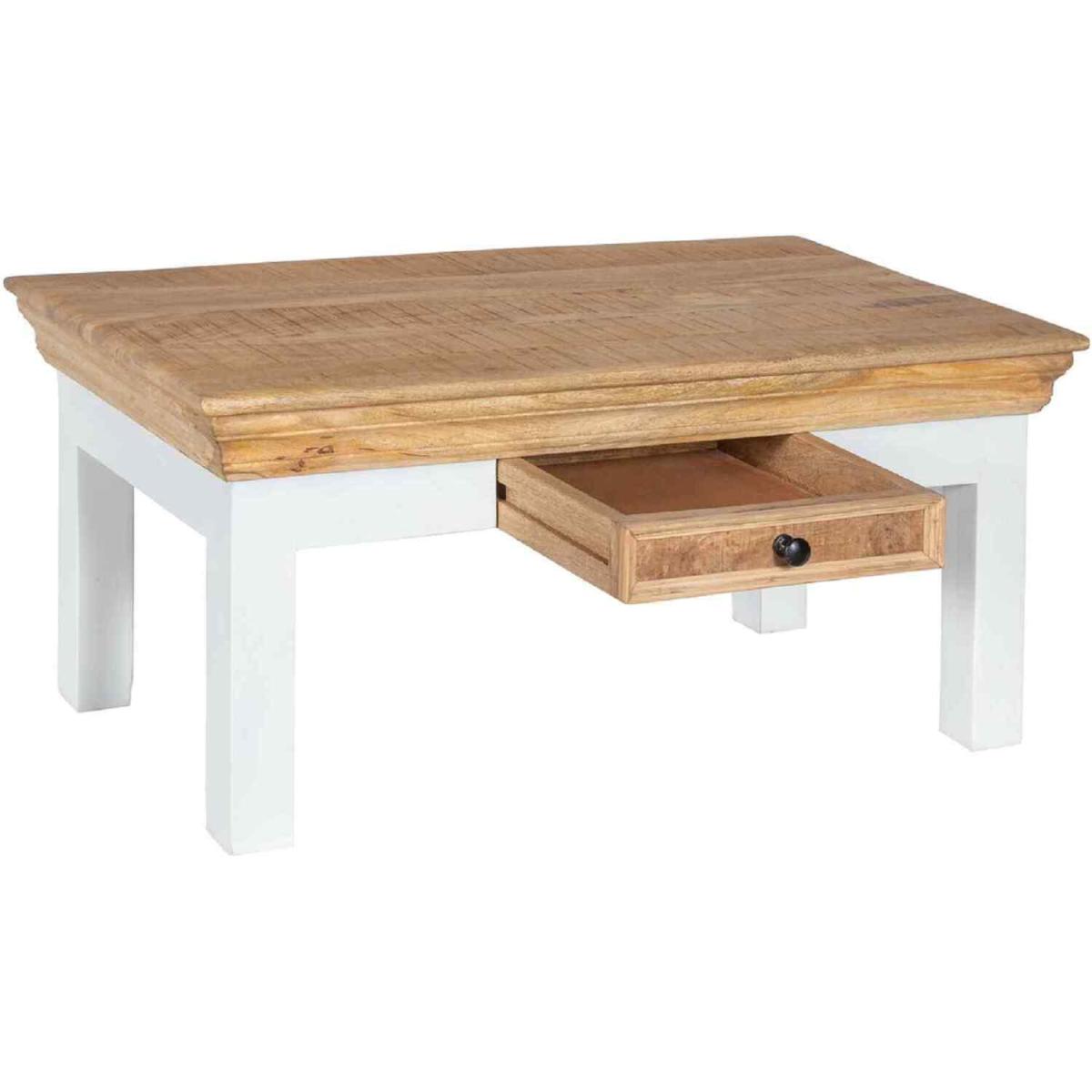 Solid Mango Wood White Coffee Table With Drawer - White – image 4