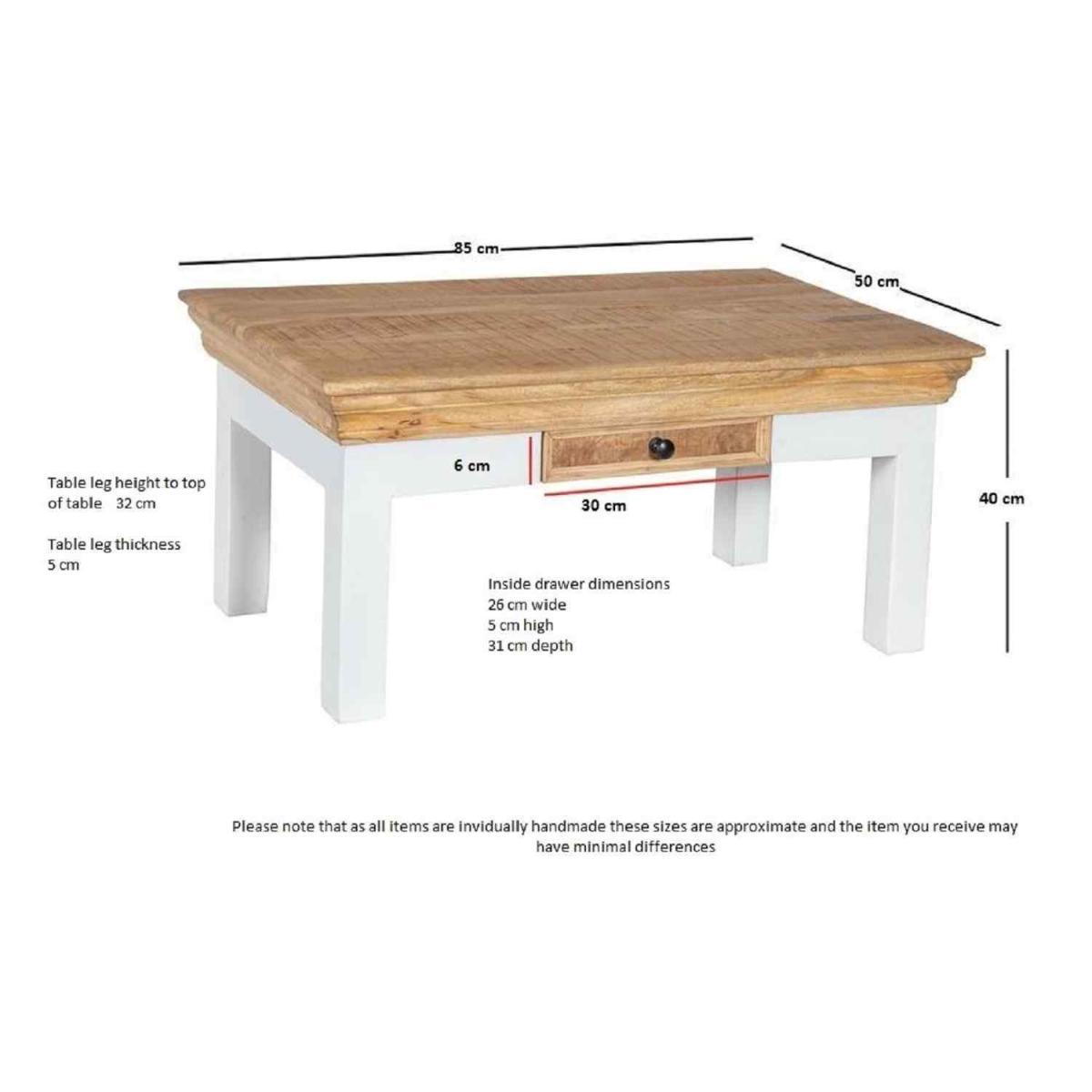 Solid Mango Wood White Coffee Table With Drawer - White – image 5