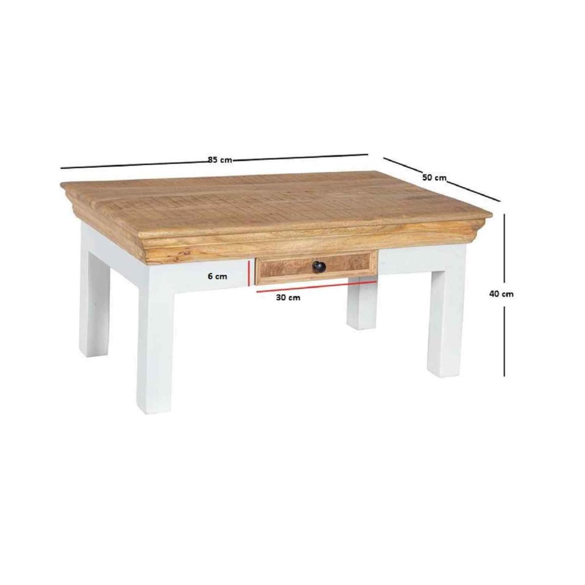 Solid Mango Wood White Coffee Table With Drawer - White – image 6