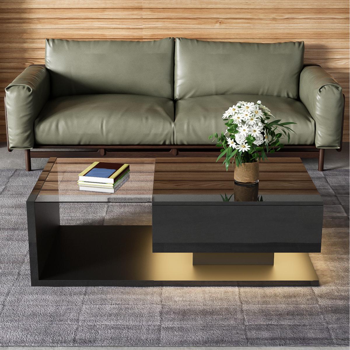 High-gloss coffee tables with glass and LED lights - Black