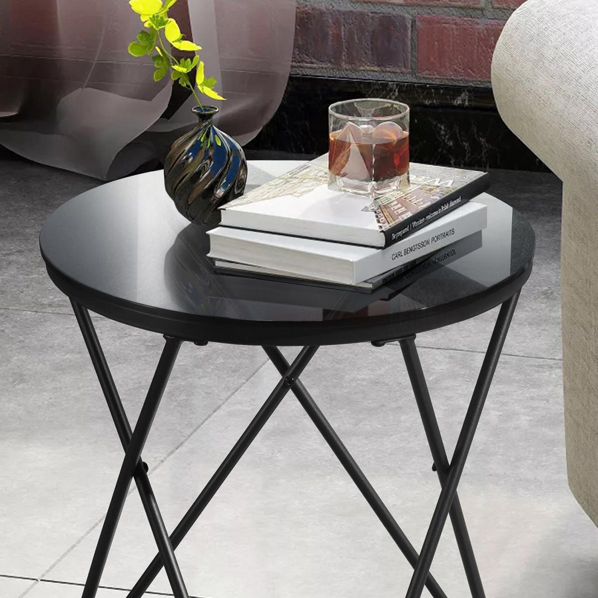 Canales Small Round Glass Top Coffee Table - Black – image 2