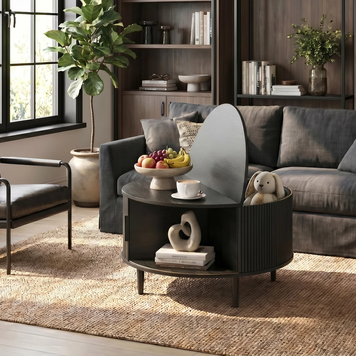 HOMCOM Coffee Table with Lift Top Sliding Door 80 cm Black Wood Effect - Black Wood Effect – image 2