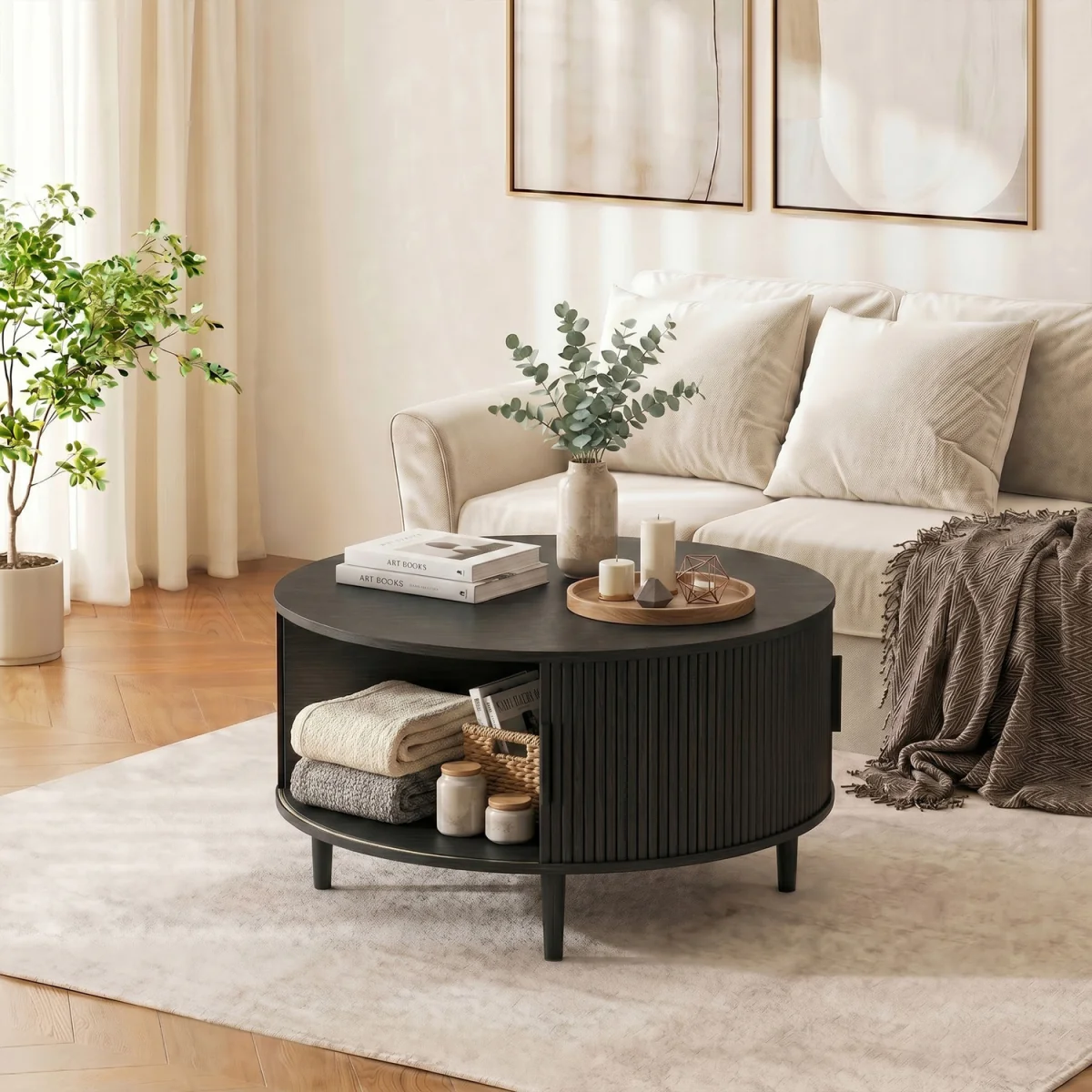 HOMCOM Coffee Table with Lift Top Sliding Door 80 cm Black Wood Effect - Black Wood Effect – image 3
