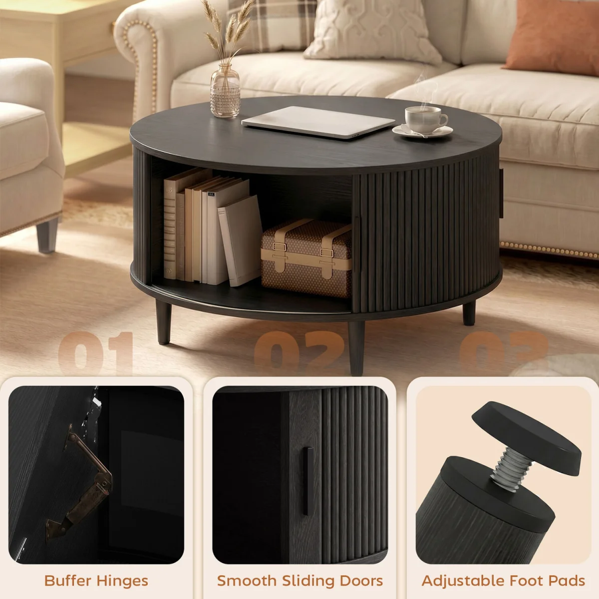 HOMCOM Coffee Table with Lift Top Sliding Door 80 cm Black Wood Effect - Black Wood Effect – image 4