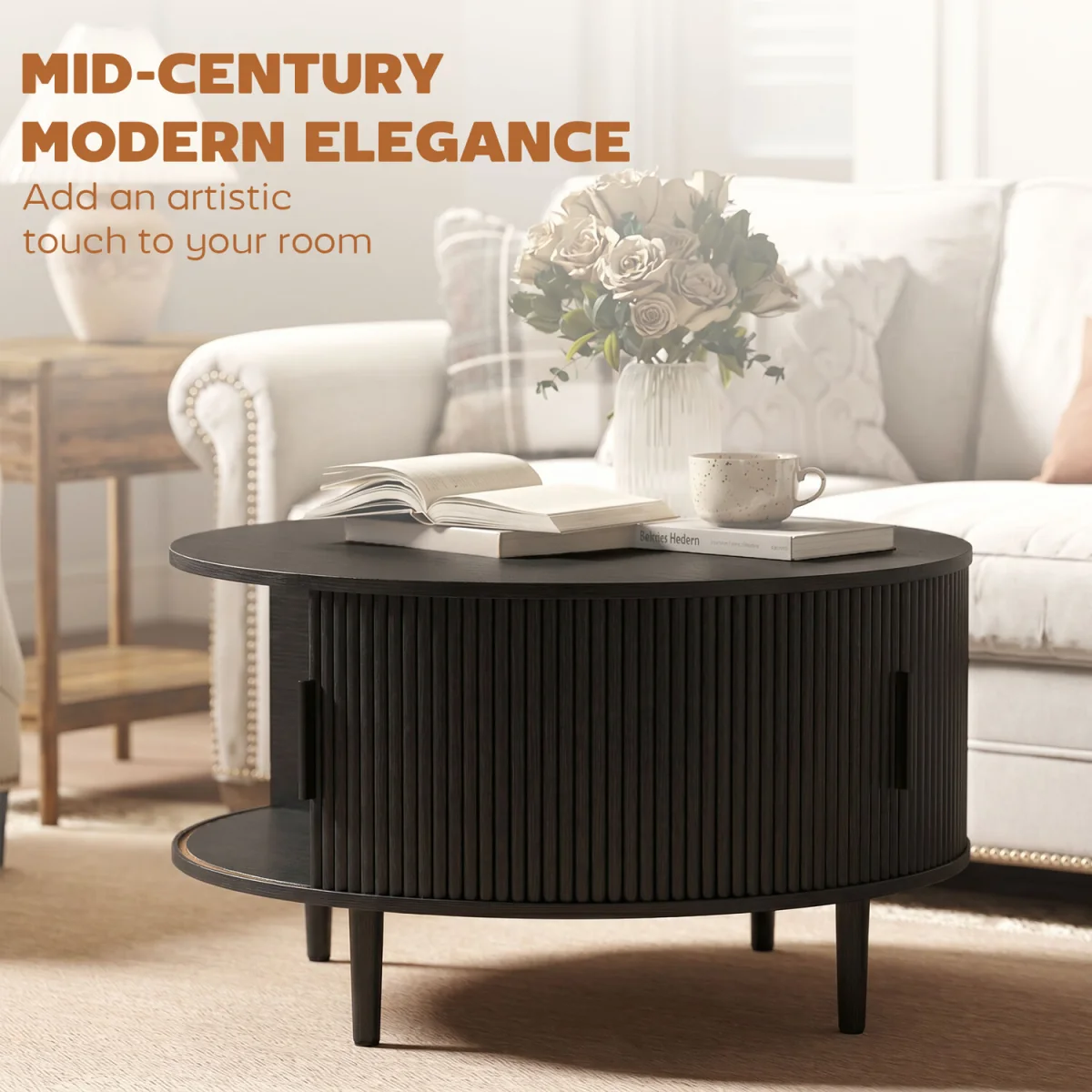 HOMCOM Coffee Table with Lift Top Sliding Door 80 cm Black Wood Effect - Black Wood Effect – image 6