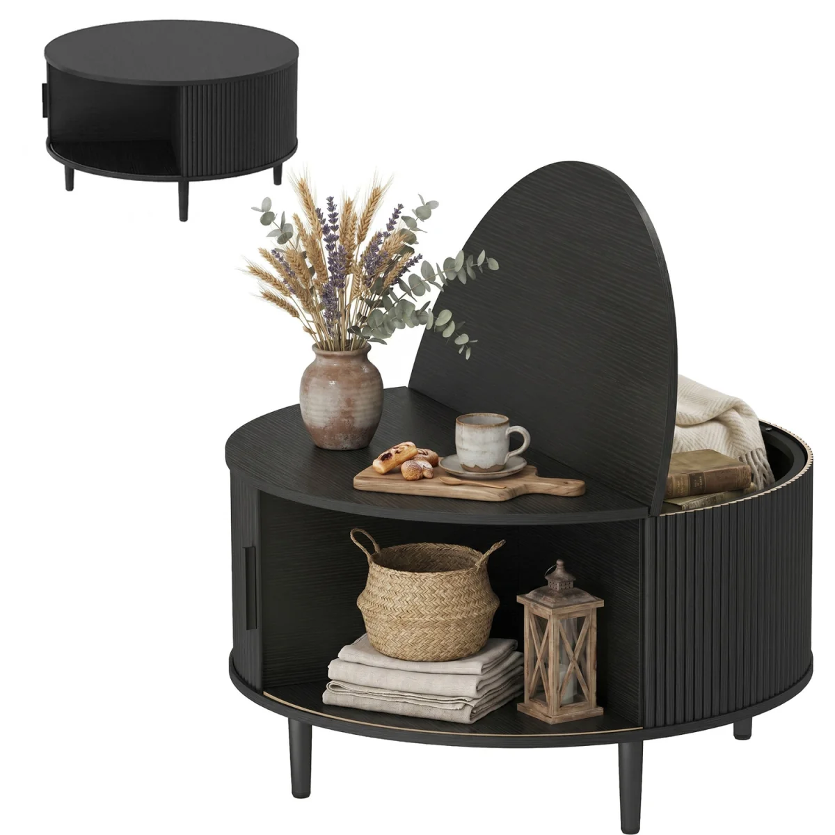 HOMCOM Coffee Table with Lift Top Sliding Door 80 cm Black Wood Effect - Black Wood Effect – image 9