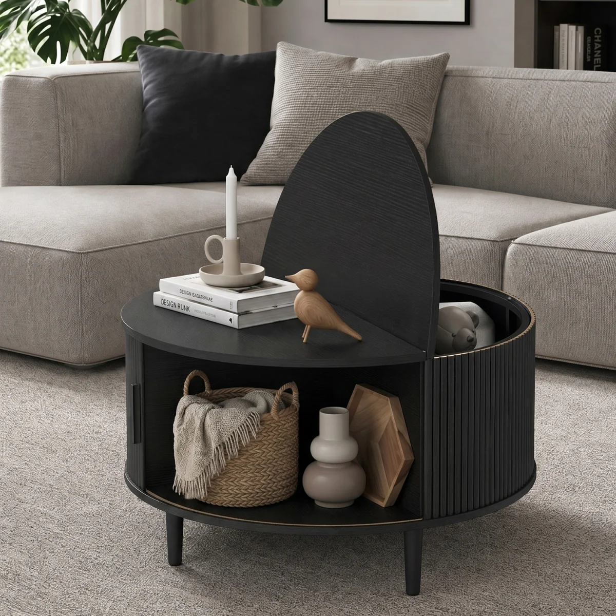 HOMCOM Coffee Table with Lift Top Sliding Door 80 cm Black Wood Effect - Black Wood Effect – image 1