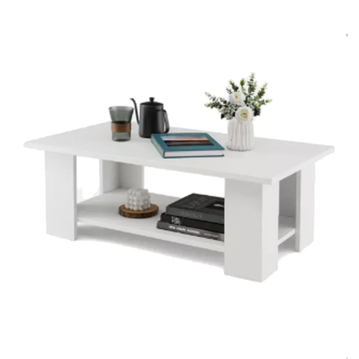 2-tier Modern Coffee Table Center Cocktail Table - White