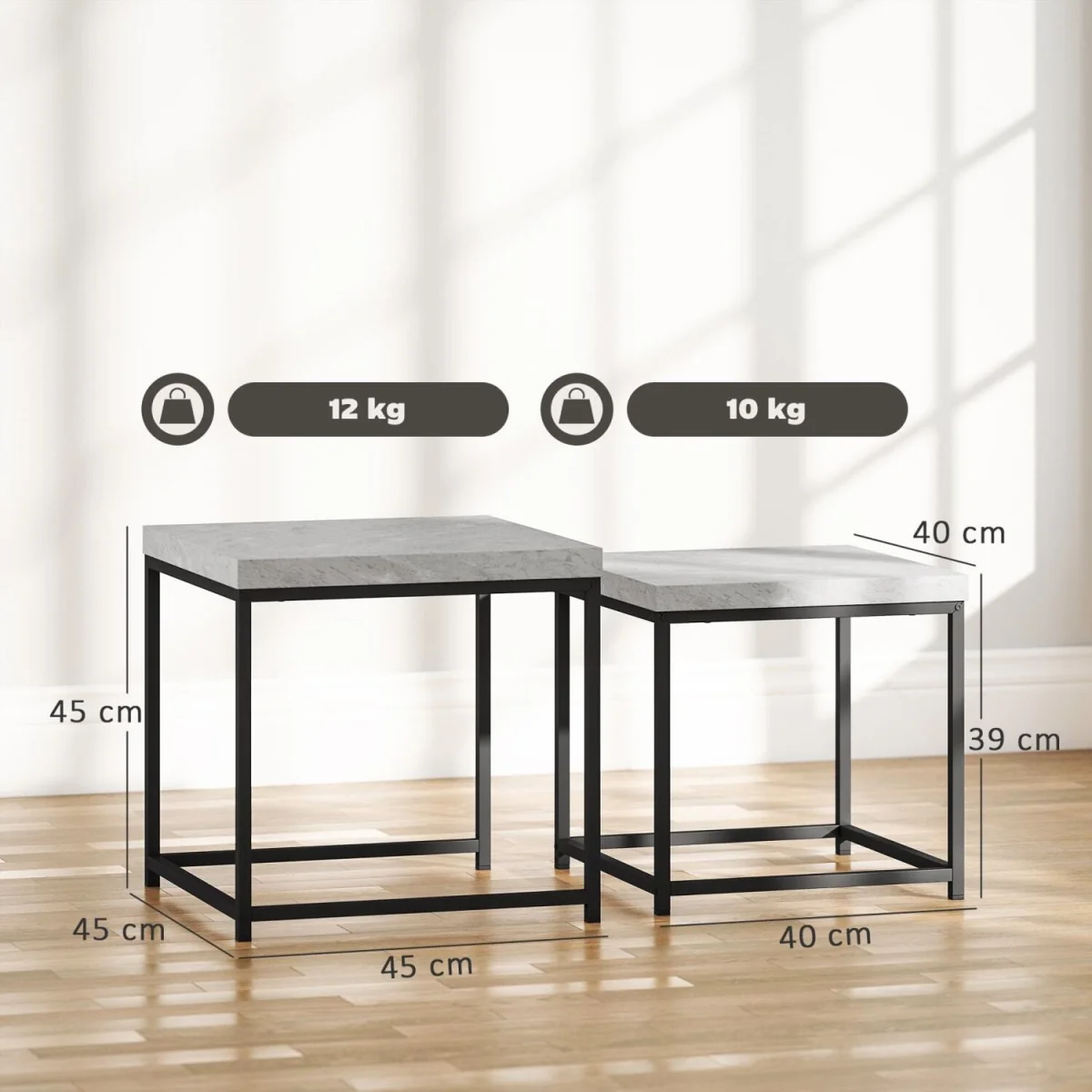 Keco Wooden Grey Set of 2 Nesting Coffee Tables - Thick Tabletops – image 5