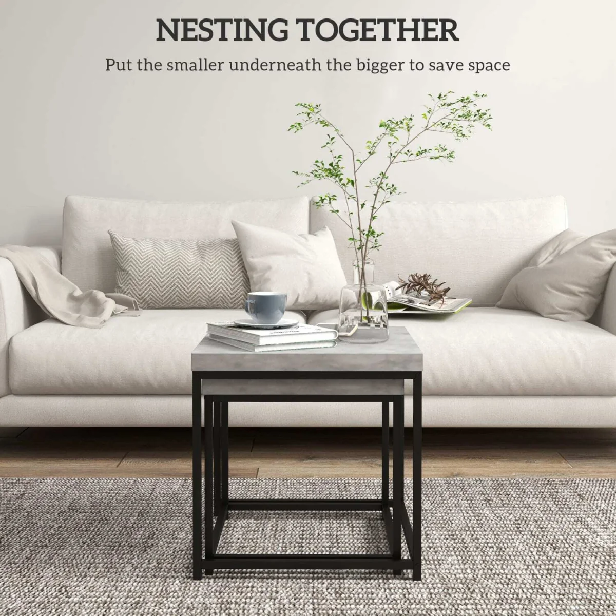 Keco Wooden Grey Set of 2 Nesting Coffee Tables - Thick Tabletops – image 6
