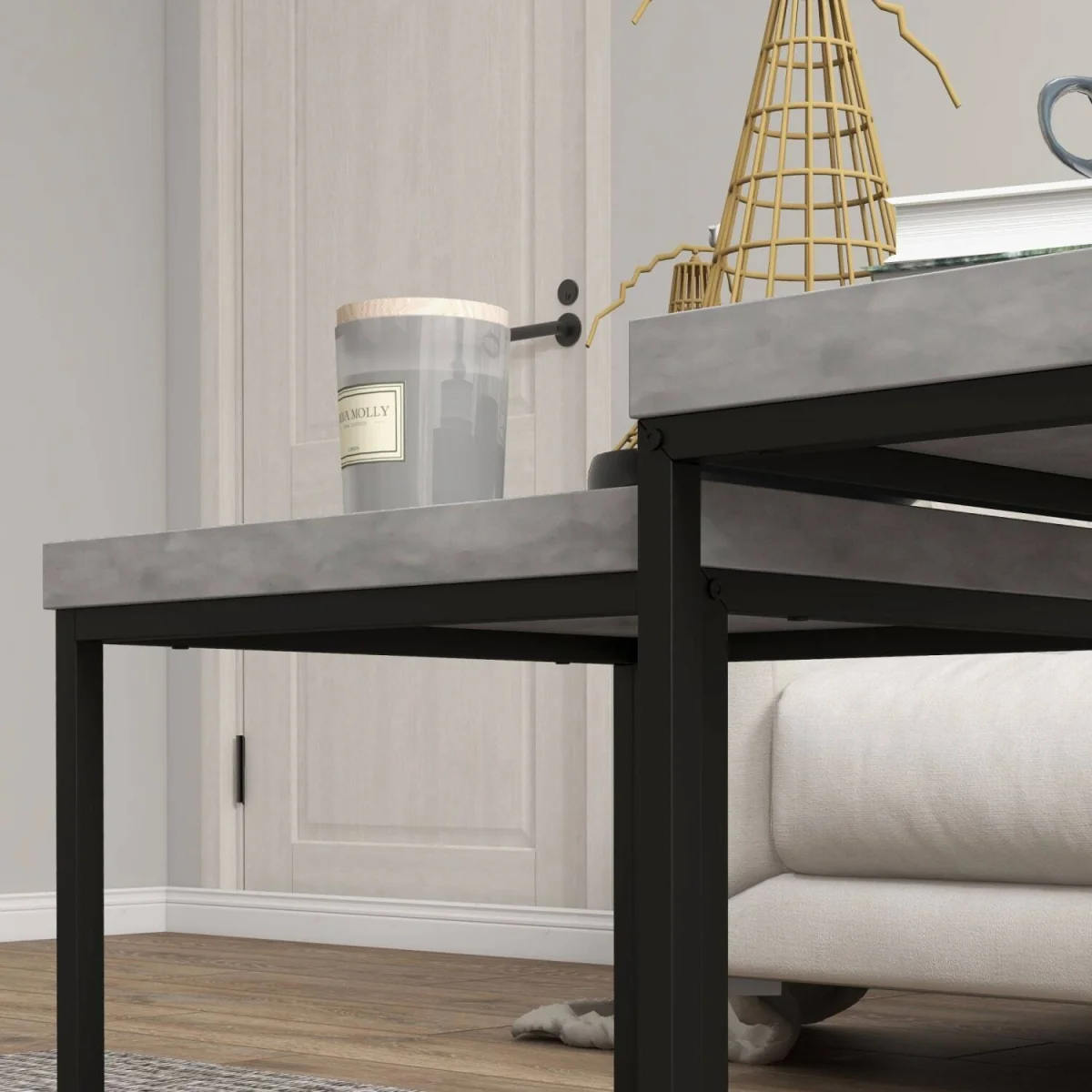 Keco Wooden Grey Set of 2 Nesting Coffee Tables - Thick Tabletops – image 10