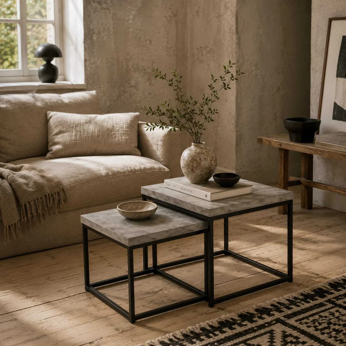 Keco Wooden Grey Set of 2 Nesting Coffee Tables - Thick Tabletops – image 1
