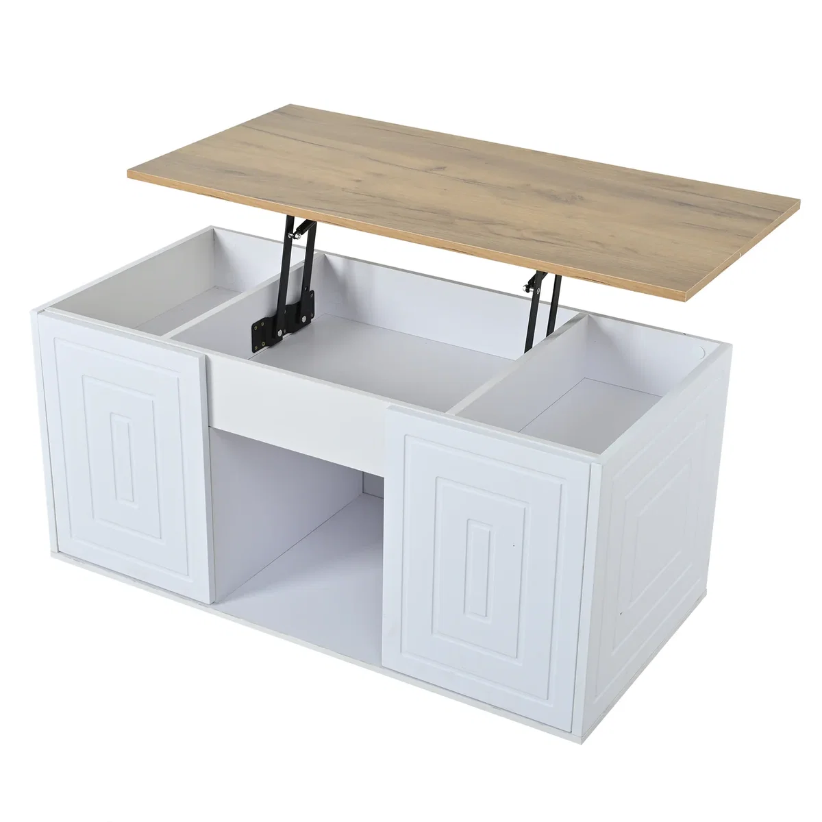 Height-Adjustable White Coffee Table with 2 Cabinet Doors and Natural Wood Tones - White – image 4