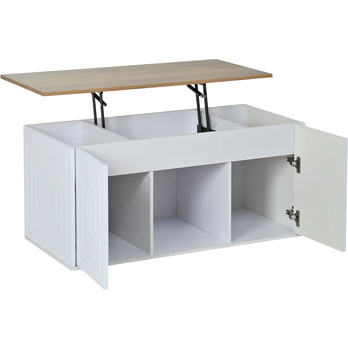 Height-Adjustable White Coffee Table with 2 Cabinet Doors and Natural Wood Tones - White – image 5