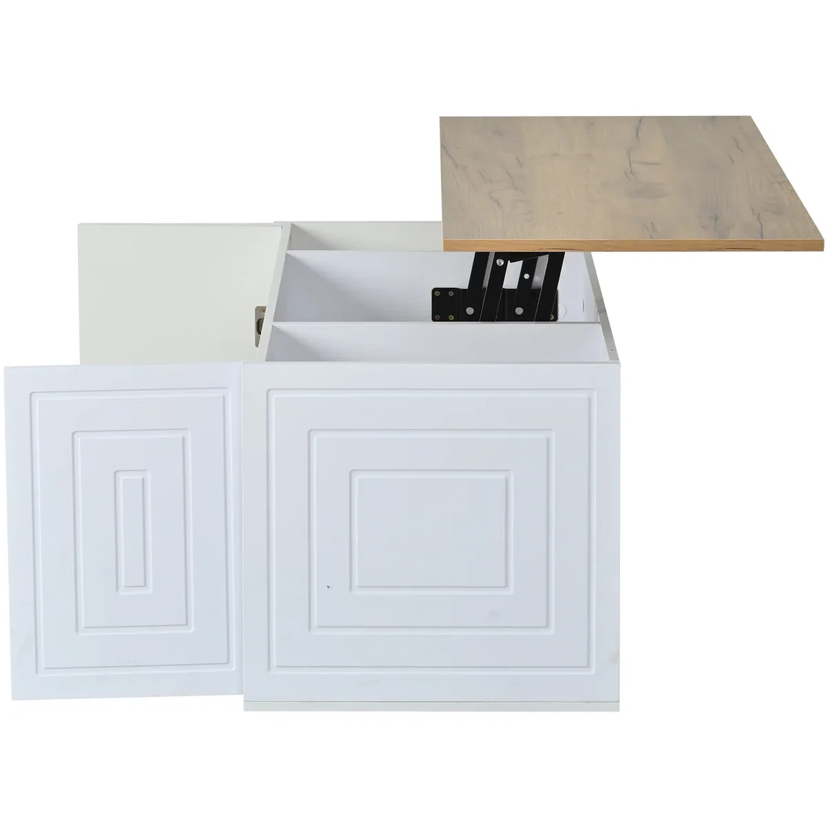Height-Adjustable White Coffee Table with 2 Cabinet Doors and Natural Wood Tones - White – image 6