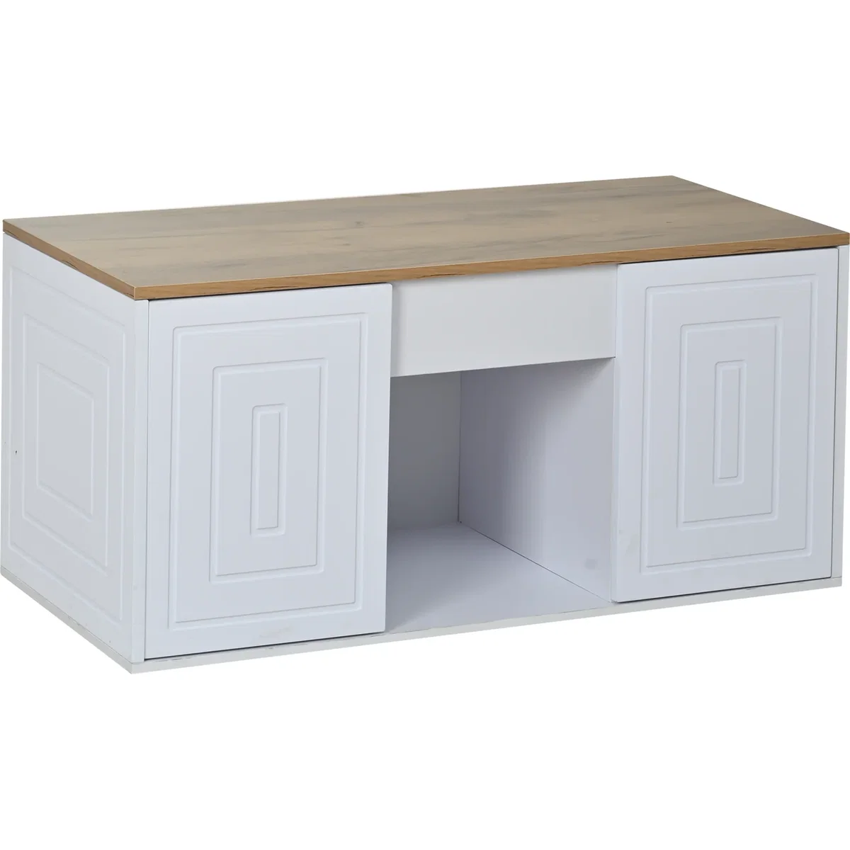 Height-Adjustable White Coffee Table with 2 Cabinet Doors and Natural Wood Tones - White – image 7