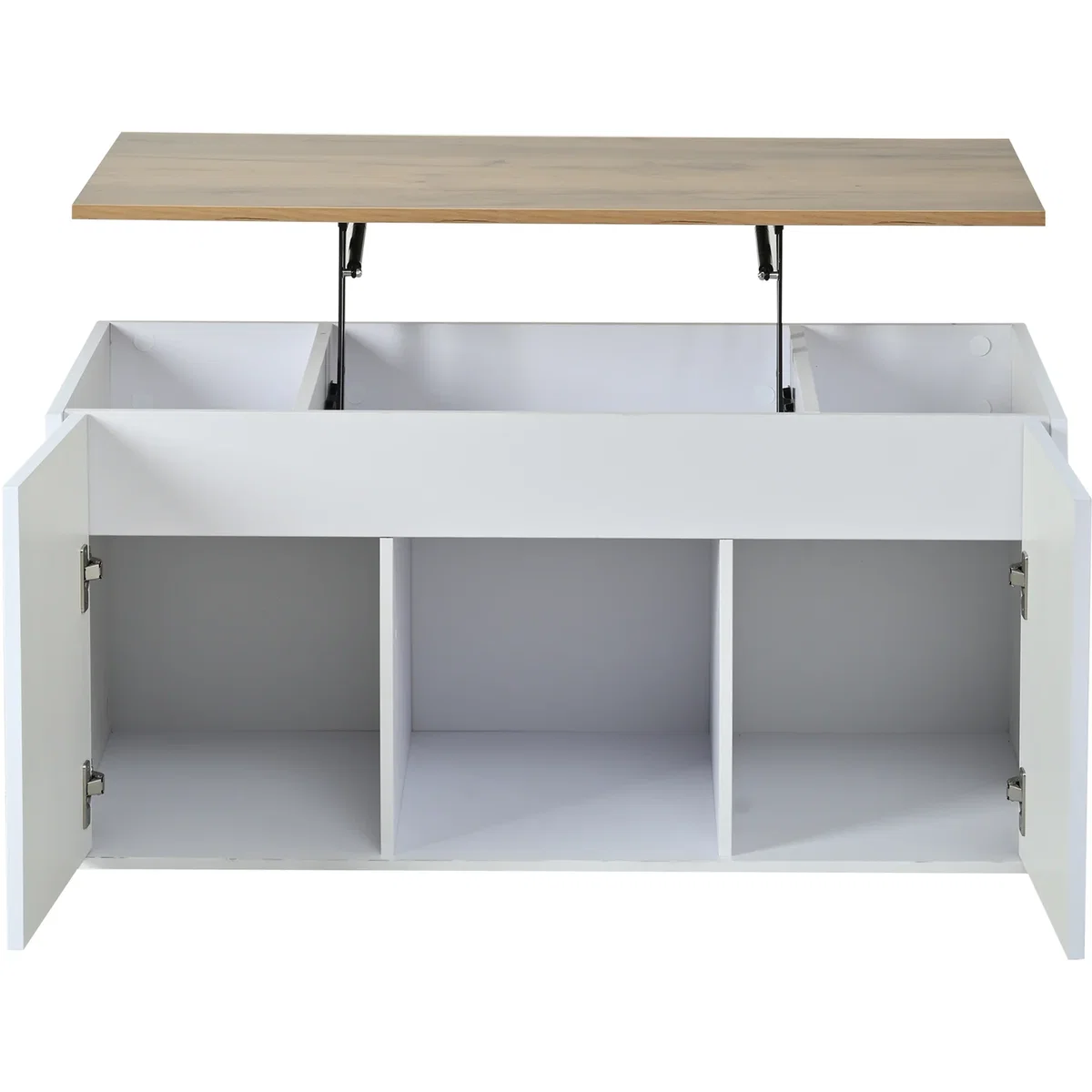 Height-Adjustable White Coffee Table with 2 Cabinet Doors and Natural Wood Tones - White – image 8