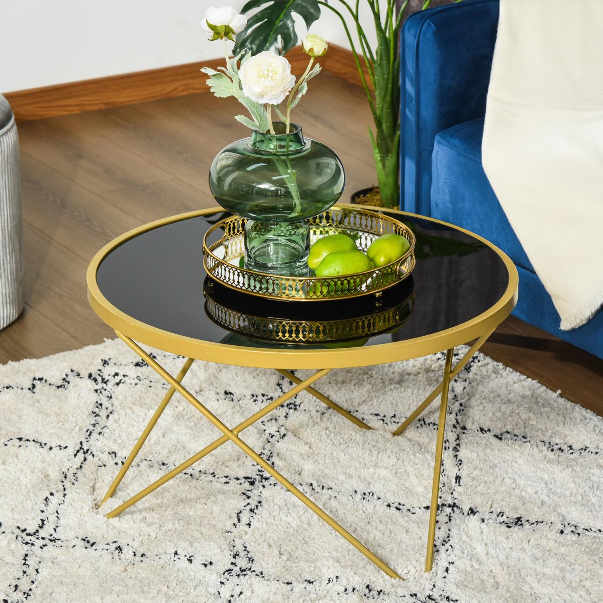 Tempered Glass Coffee Table - Black, Gold / 42.5cm – image 11