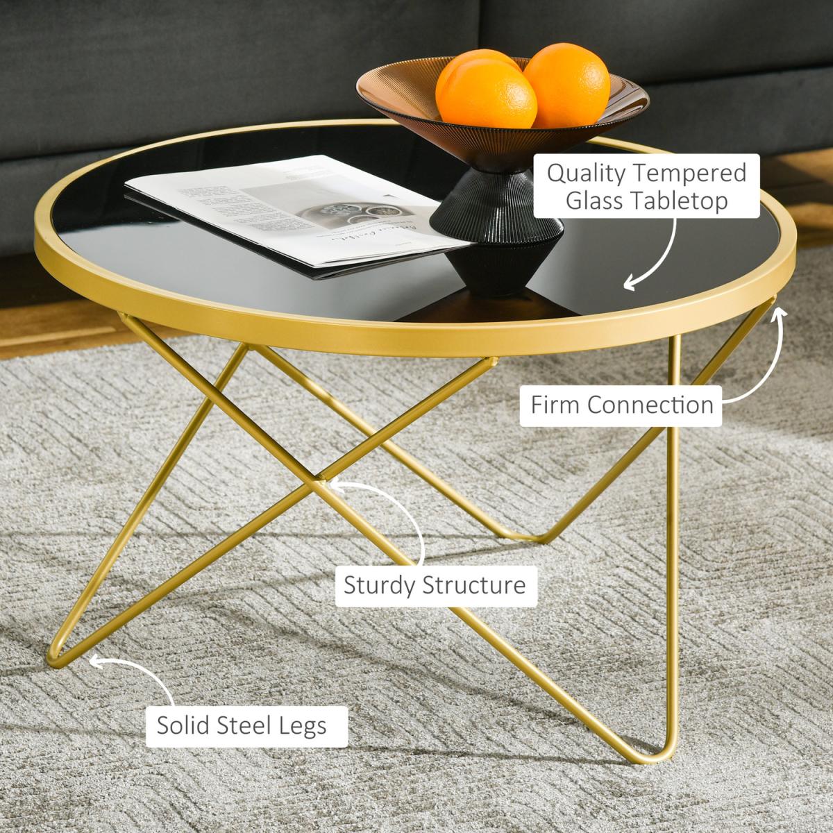Tempered Glass Coffee Table - Black, Gold / 42.5cm – image 13