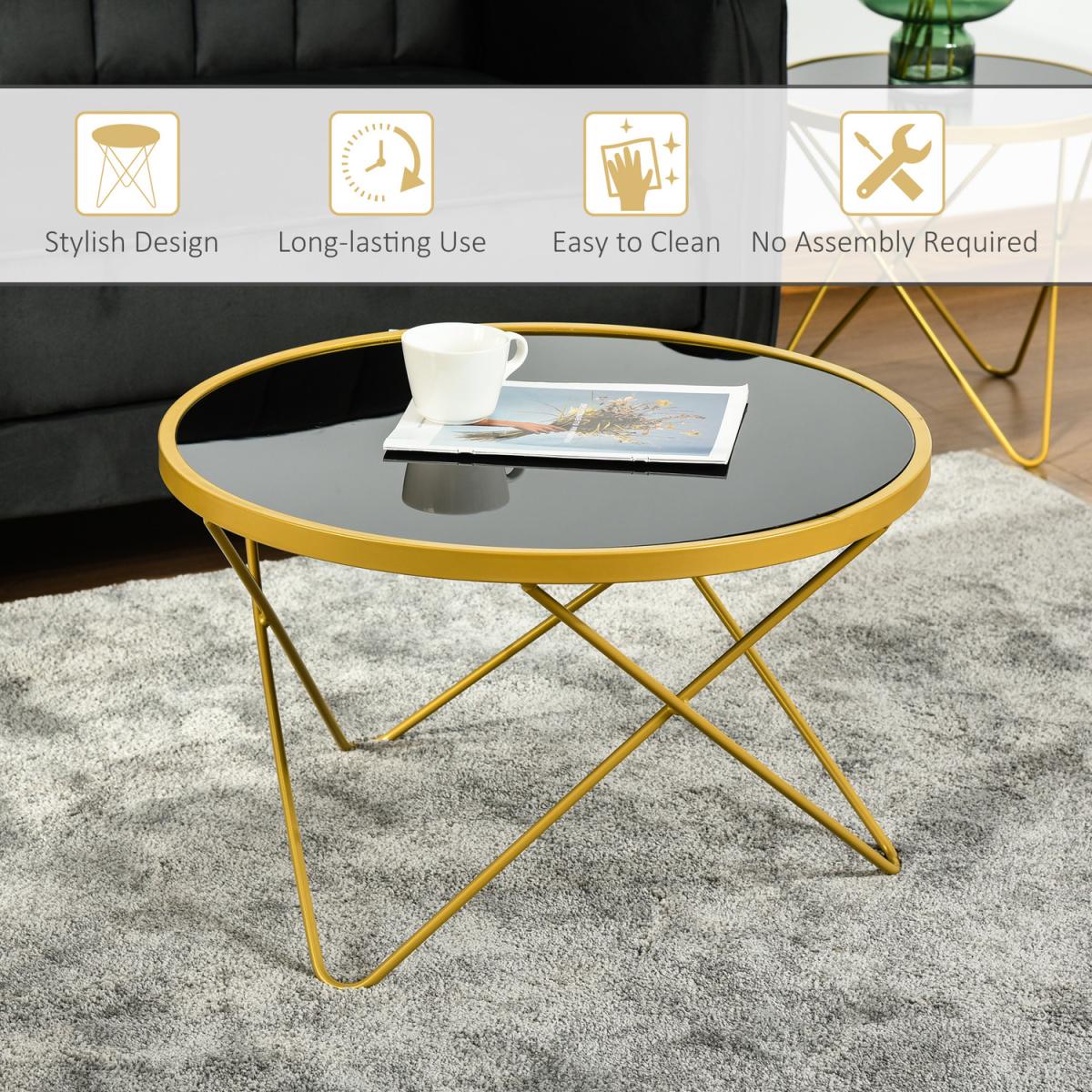 Tempered Glass Coffee Table - Black, Gold / 42.5cm – image 14
