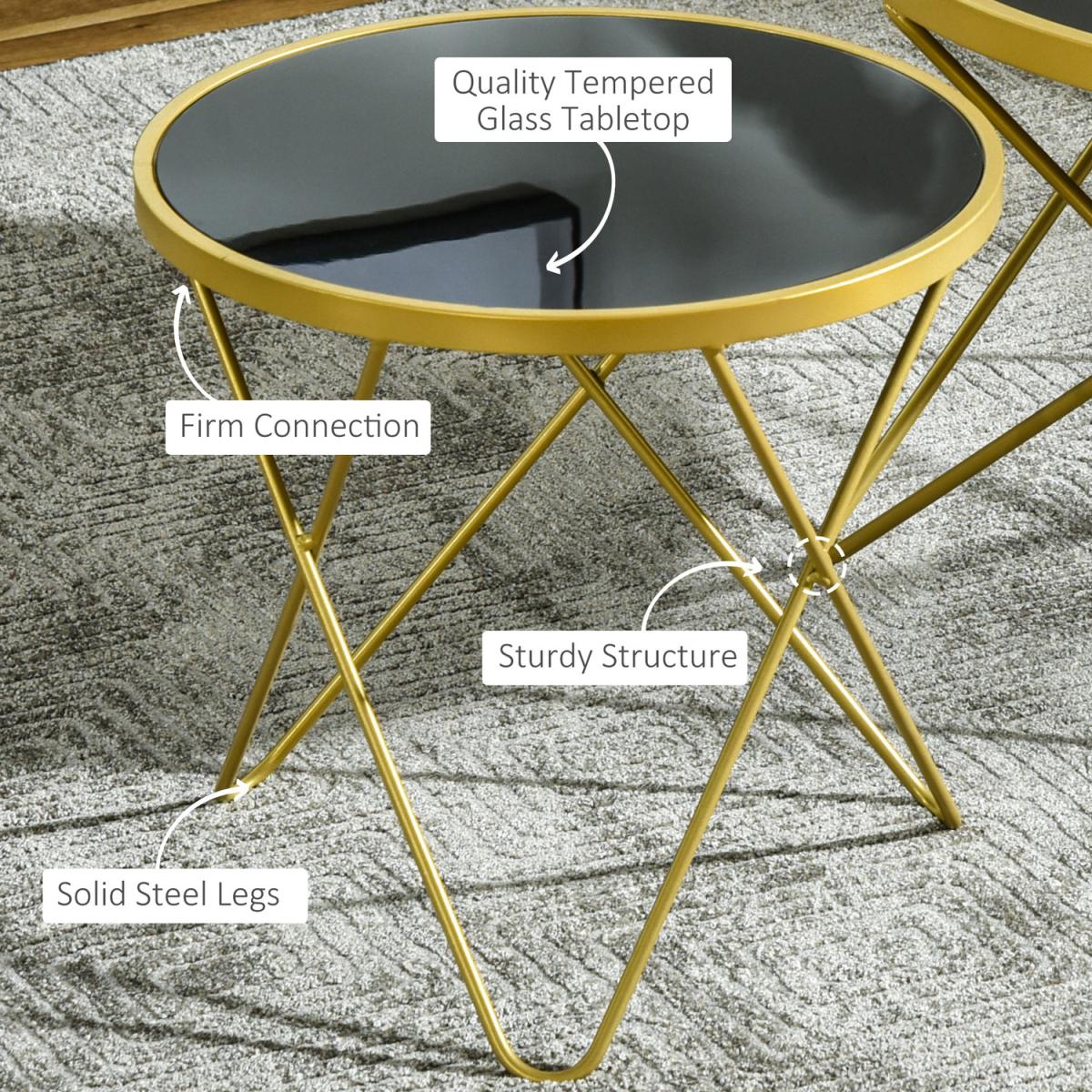 Tempered Glass Coffee Table - Black, Gold / 42.5cm – image 5