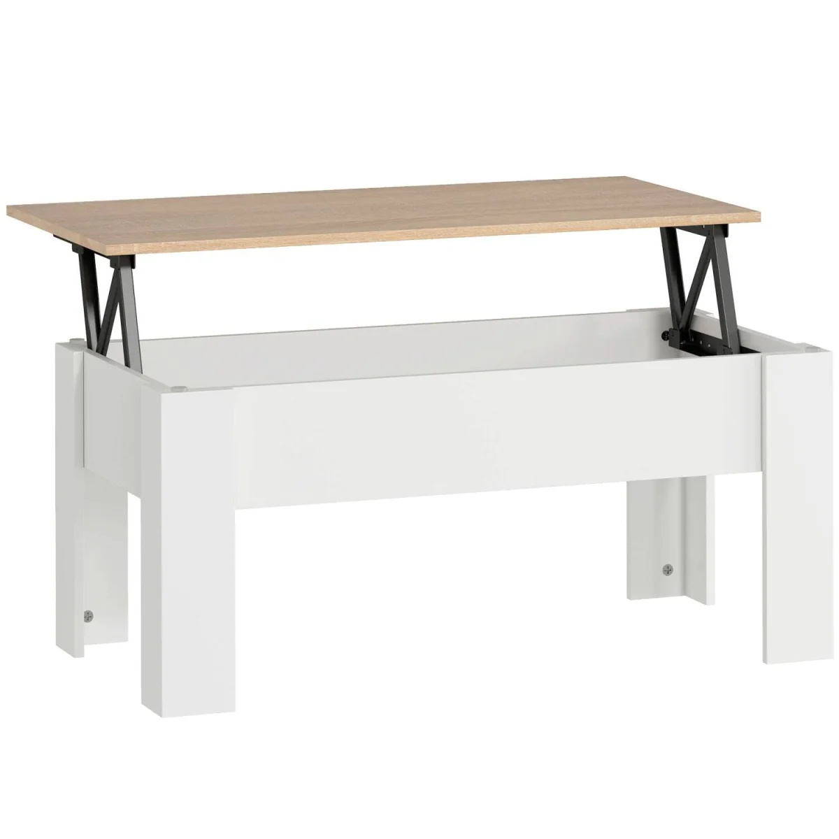 Lirifi Nono Lift-Top Coffee Table with Hidden Storage, White and Oak Finish – image 4