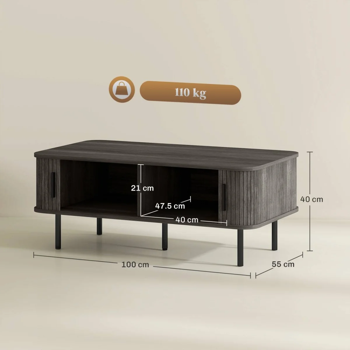 Yocoma Grey Wood-Effect Rectangular Coffee Table with Tambour Doors – image 4