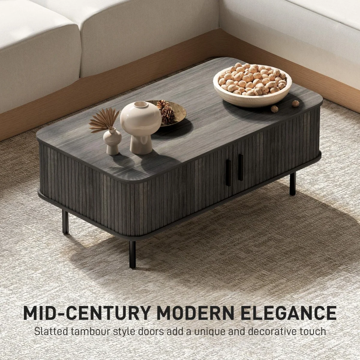 Yocoma Grey Wood-Effect Rectangular Coffee Table with Tambour Doors – image 5